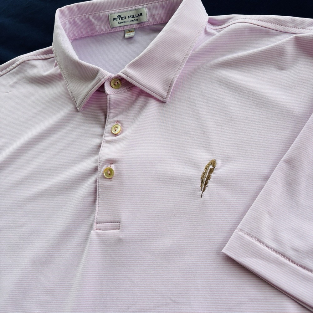 Peter Millar XL Chechessee Creek‎ Golf Polo Pink Stripe Summer Comfort Shirt